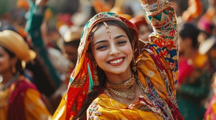 Fototapeta premium Vibrant Indian Woman in Traditional Attire