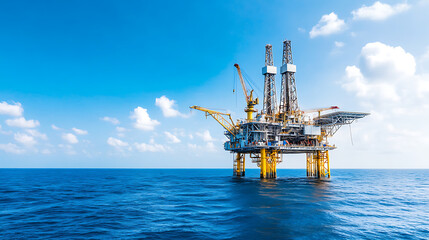 Offshore Oil Rig Operations Ocean Energy Stock Management Clear Skies Aerial View Fossil Fuels Impact