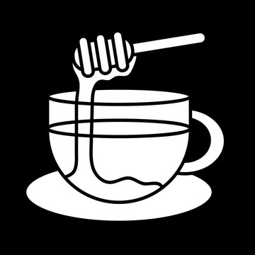 recommend clip art: Tea with honey vector illusration, honey tea clip art, tea honey silhouette clipart, white on black background
                    