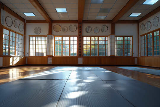Martial Arts Dojo with Open Area for Practicing Combat Sports and Learning Under Experienced Trainers