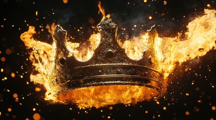 The image depicts a regal crown, symbolizing power and royalty, set against a backdrop of fireworks, suggesting celebration or victory.