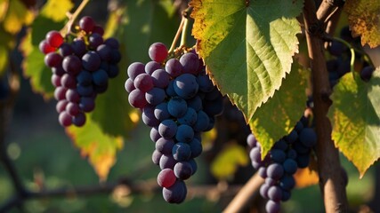 Fototapeta premium Crisp autumn grapes glowing in warm sunlight
