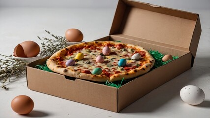 Easter cardboard box with pizza and eggs
