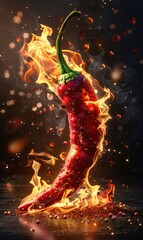 Fresh spicy red chili ingredient background on dark textured surface ai generated