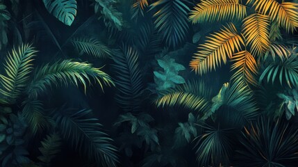 Lush Tropical Leaves and Foliage with Vibrant Green and Yellow Tones