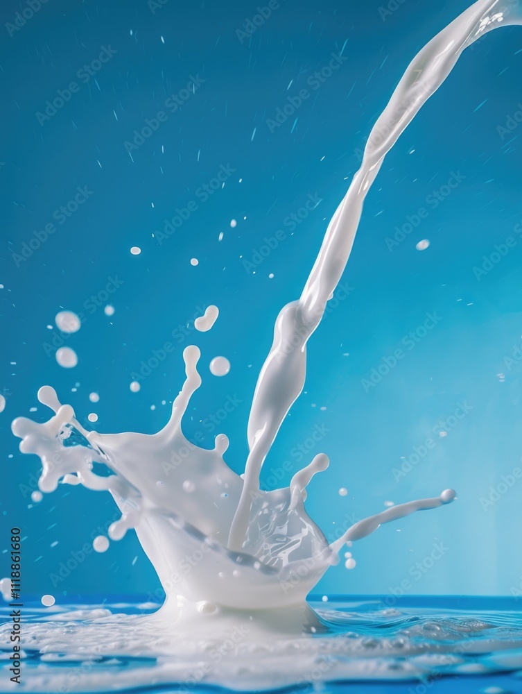 Aufkleber frothy white milk splashing out of the container, creating a dynamic and enticing food image.