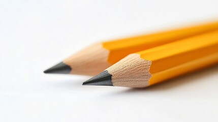 Close Up of Two Sharp Yellow Graphite Pencils Ideal for Writing and Sketching on a White Background : Generative AI