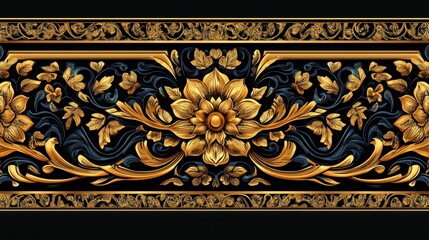 Ornate Golden Floral Pattern on Black Background for Elegant Design