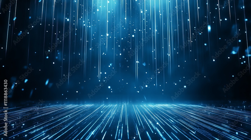 Aufkleber futuristic blue digital data stream falling like rain in a cybernetic virtual reality space : genera