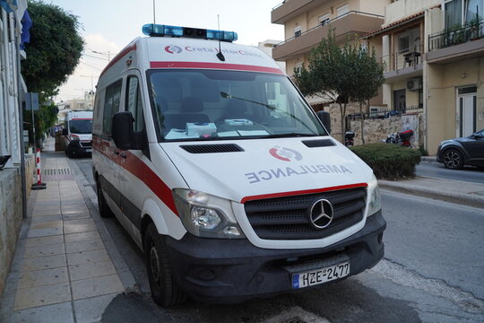 heraklion , greece , 08 08 2024 : creta InterClinic ambulance and medical center