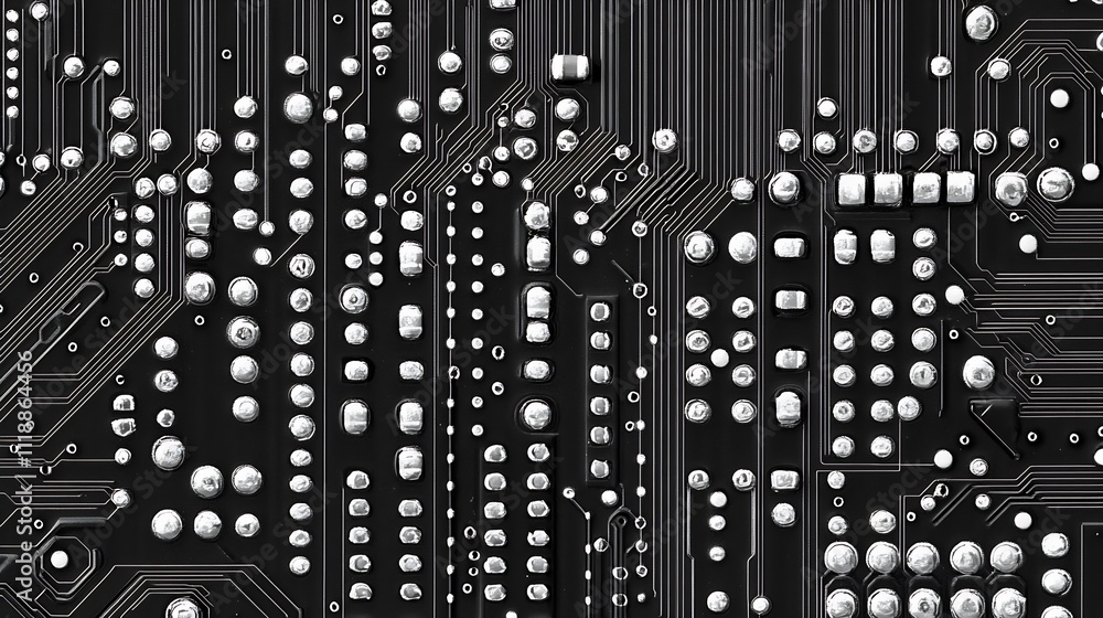 Aufkleber intricate closeup of a black and white circuit board with microchips and electronic components : gen