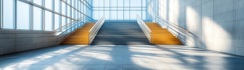 Modern architectural stairs in bright atrium interior design showcase minimalist aesthetics contemporary space