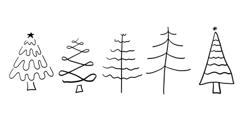 Pine Trees Hand-Drawn Set Illustration | Minimalist Doodle Vector for Nature and Forest Designs