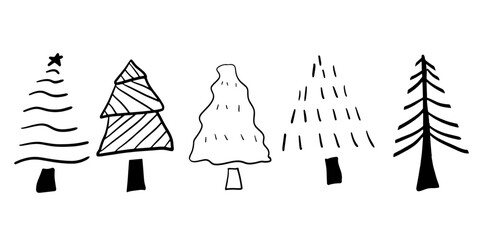 Pine Trees Hand-Drawn Set Illustration | Minimalist Doodle Vector for Nature and Forest Designs
