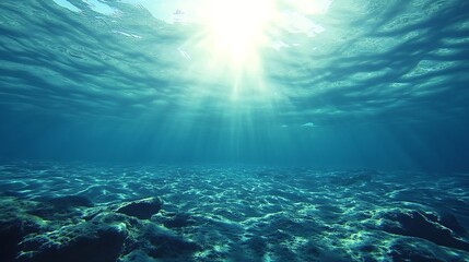 Underwater Ocean View with Sunlight Streaming through Waves : Generative AI