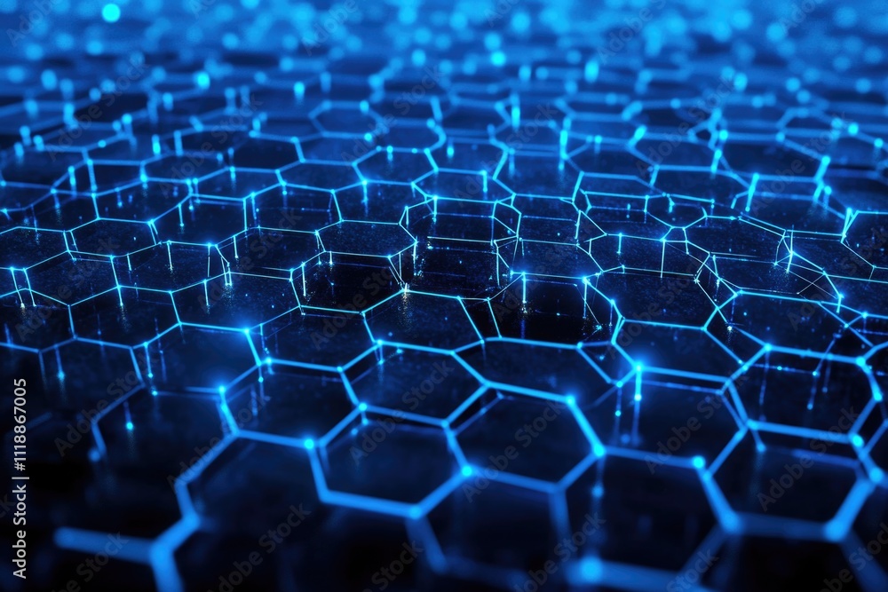 Poster highly detailed and close-up view of a digital hive, representing the future of electronics and adva