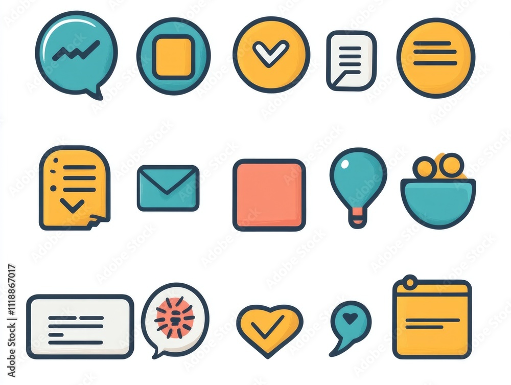 Poster colorful flat design icons representing different social media platforms and communication methods.