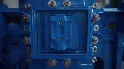 Blue Industrial Machine Component with Fasteners and Details