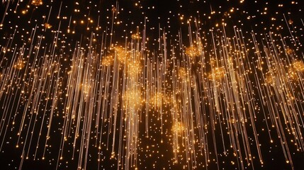Glowing Golden Particles Falling in Dark Background with Lights