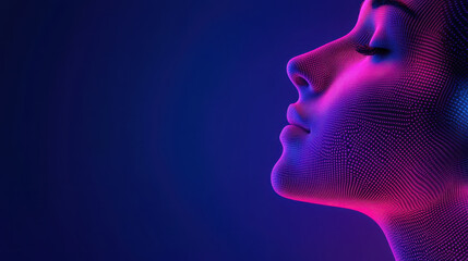 Obraz premium digital representation of woman profile with glowing holographic patterns, showcasing concept of digital privacy and awareness. vibrant colors create captivating visual experience