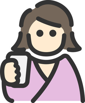recommend clip art: 健康診断で、バリウムを飲む女性のアイコン（線画カラー）のイラスト