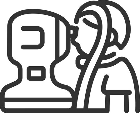 recommend clip art: 眼圧検査を受ける、女性のアイコン（線画）のイラスト
