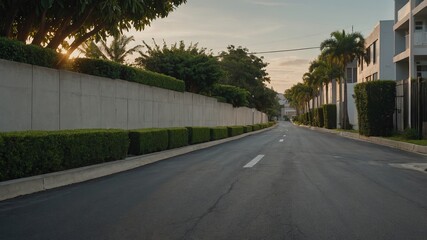 Residential boundary with concrete blocks and hedge