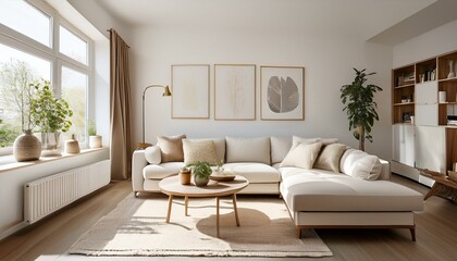 Fototapeta premium Creative decorating ideas for white and neutral living room styles