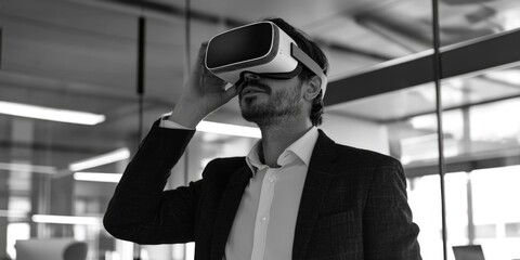 Businessman engaging with virtual reality interface