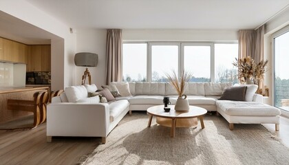 Fototapeta premium Incorporating modern art into white and neutral living room decor