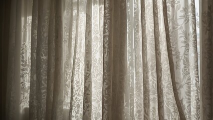 Obraz premium Sunlight streaming through sheer curtains in serene room