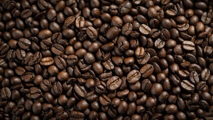 Fototapeta premium Top view of roasted coffee beans with text space