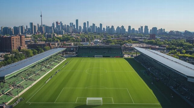 Toronto Skyline and BMO Field Aerial View