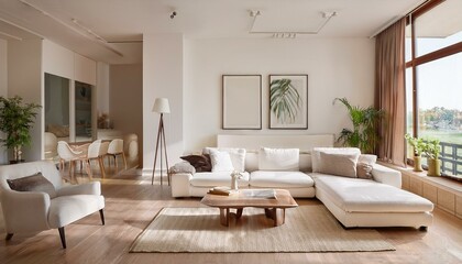 Fototapeta premium Adding texture to your white and neutral living room decor for a cozy and inviting atmosphere