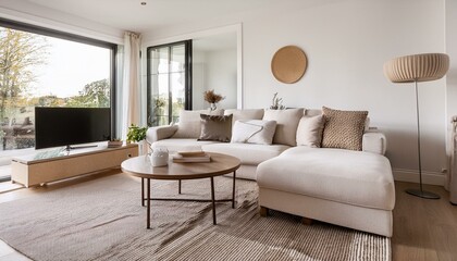 Fototapeta premium Creating a focal point in your white and neutral living room that draws attention and admiration