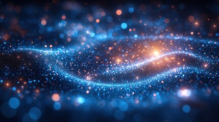 Fototapeta premium Abstract blue and orange glowing particle wave.