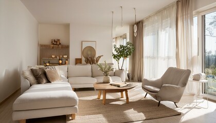 Fototapeta premium Choosing the Right Curtains for White and Neutral Living Room