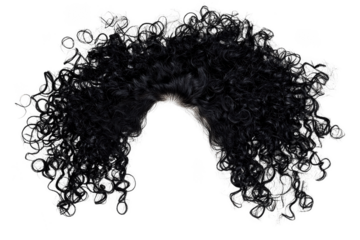 Curly disheveled African black hair on a png transparent background.
