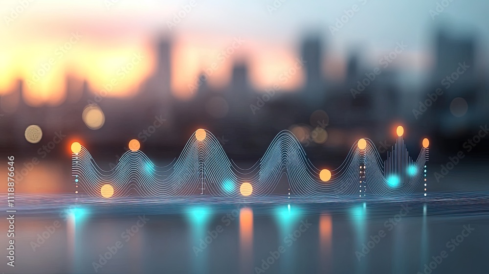 Poster abstract data waveform cityscape background