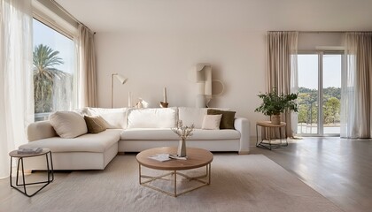 Fototapeta premium Choosing the Right Furniture Arrangement for White and Neutral Living Room
