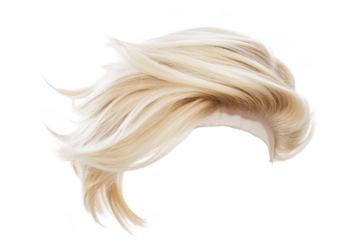 Blond human male hair wig isolated on a png transparent background.