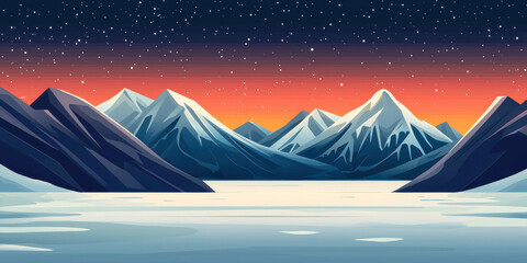 Obraz premium serene arctic landscape with icy mountains under vibrant sunset sky