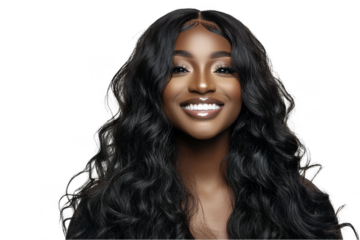 Beauty brunette African American young woman with long straight hair.