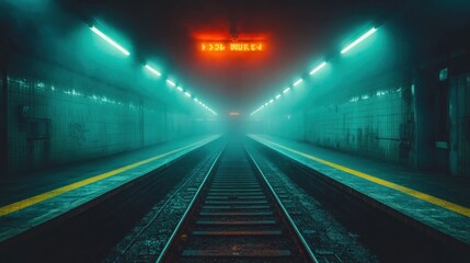 Fototapeta premium Eerie Subway Station at Night