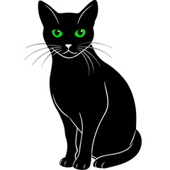 Elegant black cat illustration with green eyes, modern wall decor.