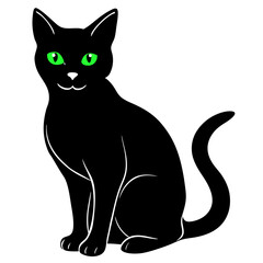 Fototapeta premium Elegant black cat illustration with green eyes, modern wall decor.