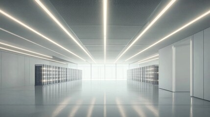 Fototapeta premium Futuristic Server Room: Clean, Modern Data Center Interior