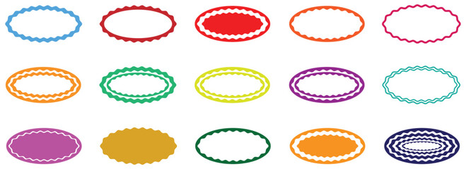 Set of oval shape frame. Various types of oval shape frame. zigzag shape. colorful zigzag frame. Colorful oval frame with zig zag border. Ellipse shape design. various design of colorful ellipse