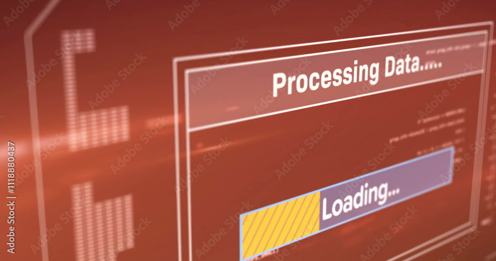 Poster image of text and digital data processing over screen
