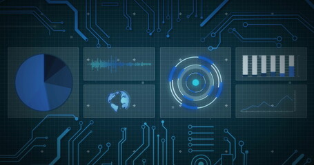 Image of digital data processing over computer circuit board